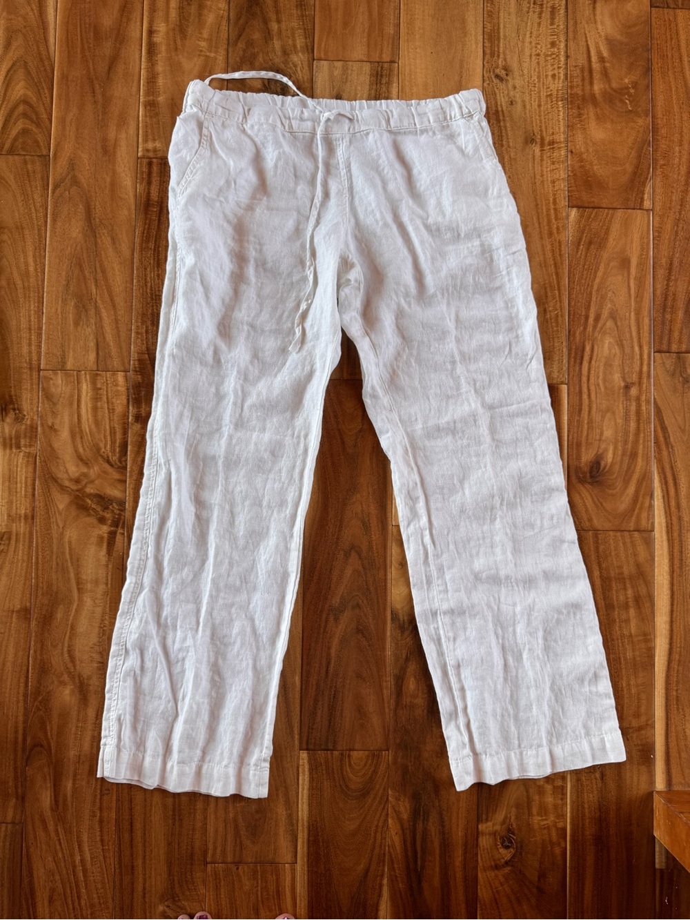 Allen Allen White Linen Drawstring Pants